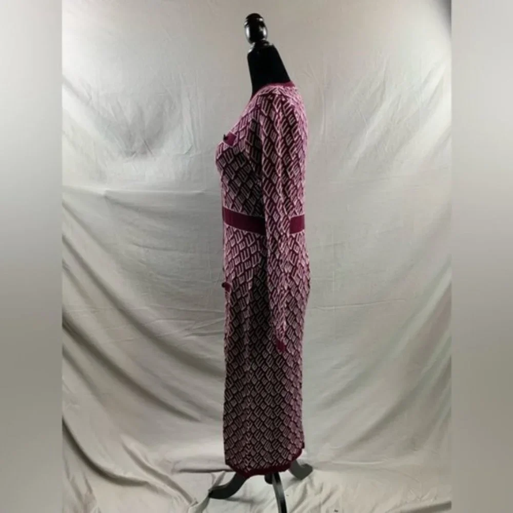 Burgundy Button Front Pattern Sweater Dress - Picture 3 of 5